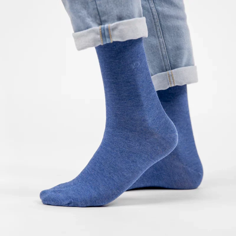 Chaussettes unies en bambou - Bleu jean chiné taille 41-46