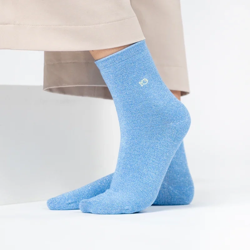 Chaussettes pailletées en coton peigné Unies - Bleu clair taille 37-40