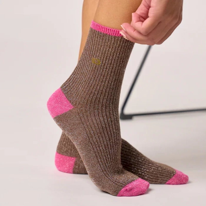 Chaussettes pailletées en coton peigné vintage - Marron 37-40