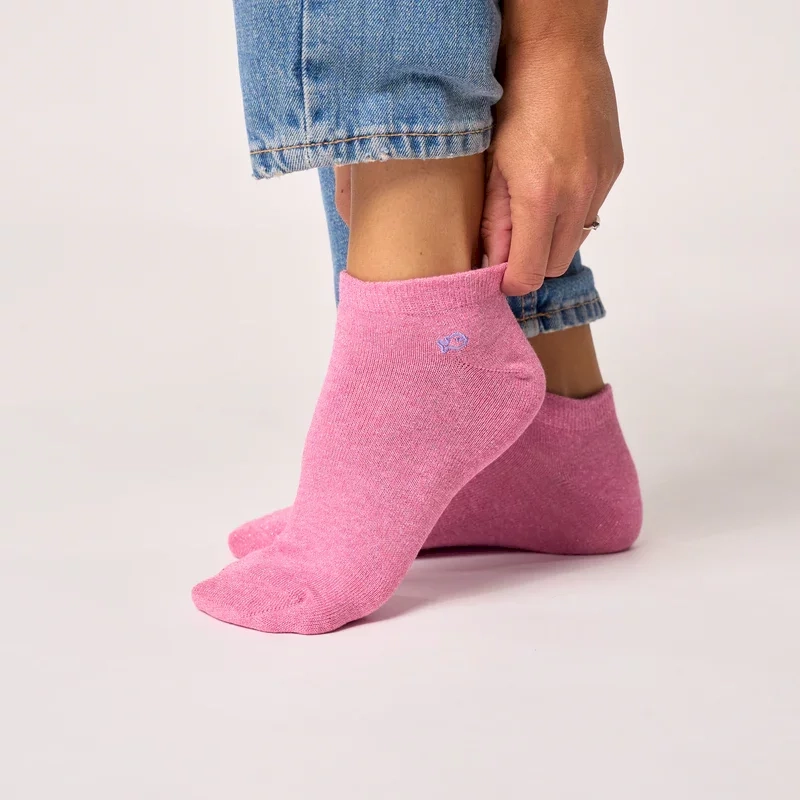 Socquettes pailletées en coton peigné unies - Rose pâle 37-40