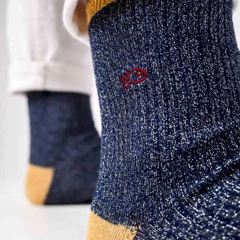 CHAUSSETTES VINTAGE PAILLETTÉE MARINE EN COTON PEIGNÉ Taille 37-40