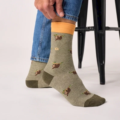 Chaussettes en coton peigné animaux - Paresseux 41-46