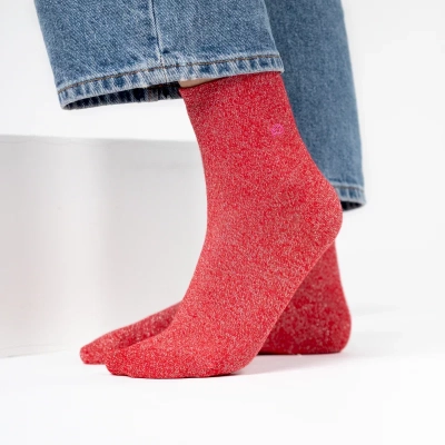 Chaussettes pailletées en coton peigné Unies - Rouge taille 37-40