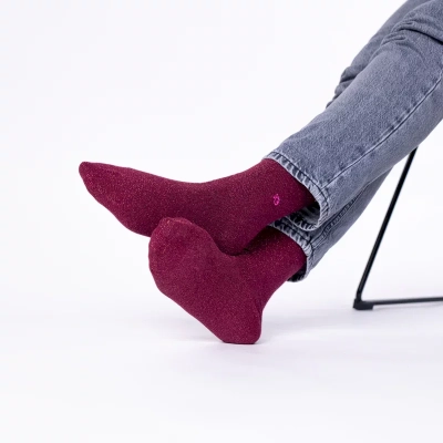 Chaussettes pailletées en coton peigné unies - Lie de vin 37-40