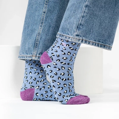 Chaussettes en coton peigné Léopard - Bleu taille 37-40